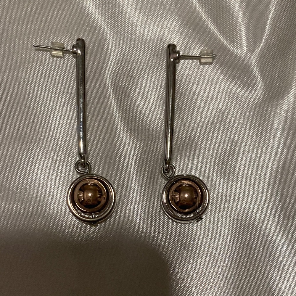 Elegant Silver and Brown Drop Earrings